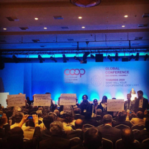 International Cooperative Alliance delegates stage action in support of cooperatives in Turkey and Syria.